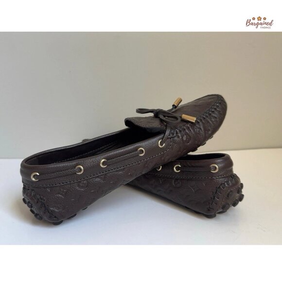 Auth Louis Vuitton Gloria Brown Monogram Leather Loafers EU N37 US 6 - Picture 10 of 12